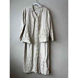 Vintage Set Beige Dress Cardigan Lagenlook Embroidered Cottage Boho Beach Tan